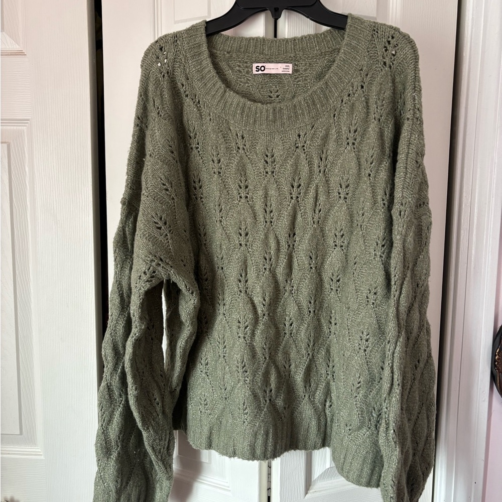 SO Women's Sage Green Cable Knit Sweater